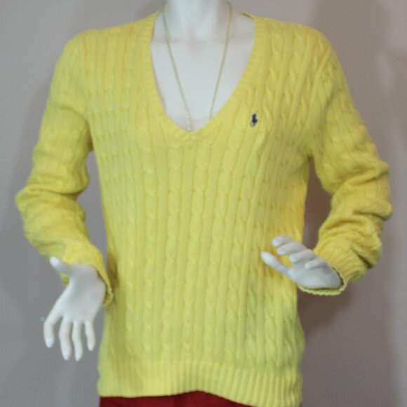 Ralph Lauren Sport V- neck 100% Cotton knit yellow Sweater size XL - Picture 3 of 9